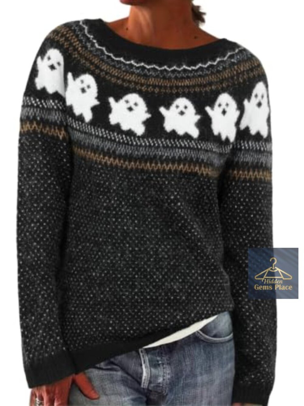Womens Fair Isle Crewneck Wool Blend Knit Pullover Sweater